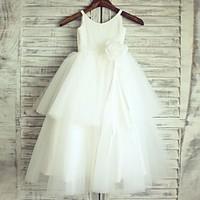 Princess Floor-length Flower Girl Dress - Cotton / Tulle Sleeveless Straps with