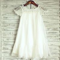 princess knee length flower girl dress chiffon lace jewel with lace