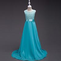 Princess Floor-length Flower Girl Dress - Polyester Tulle Scoop with Lace