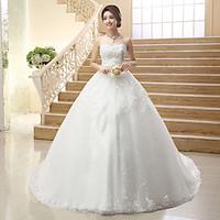 Princess Wedding Dress Lacy Look Court Train Strapless Tulle with Sequin Embroidered