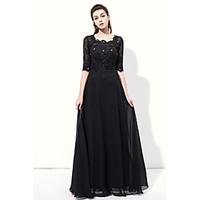 Prom Formal Evening Dress - See Through A-line Scalloped Floor-length Chiffon with Appliques Beading