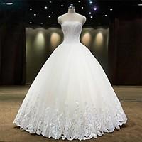 Princess Wedding Dress Lacy Look Floor-length Strapless Tulle with Beading Lace