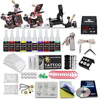 Professional Tattoo Kit 10 Color Inks 1 Rotary Machine 2 Cast Iron Machines Liner Shader LCD Power 20 Tattoo Needles