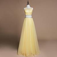 Prom Formal Evening Dress - Two Pieces A-line Jewel Floor-length Tulle with Beading