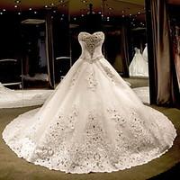 Princess Wedding Dress Sparkle Shine Chapel Train Strapless Tulle with Beading