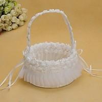 Pretty Wedding Flower Basket With White Organza Rose Flower Girl Basket