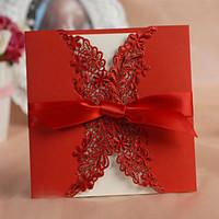 pretty floral cut out wedding invitation with bowknot set of 5020