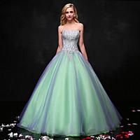 Princess Wedding Dress Wedding Dress in Color Floor-length Strapless Organza with Beading Crystal Lace Pattern