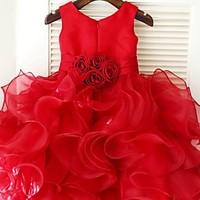 Princess Knee-length Flower Girl Dress - Organza / Satin Sleeveless Scoop with