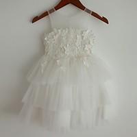 Princess Knee-length Flower Girl Dress - Lace / Satin / Tulle Sleeveless Scoop with