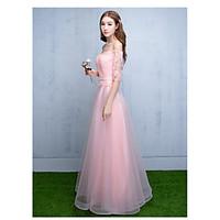 Prom Formal Evening Dress - Lace-up A-line Off-the-shoulder Floor-length Tulle with Lace