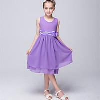 Princess Floor-length Flower Girl Dress - Satin Tulle Jewel with Bowknot Sequin Ribbon Tie