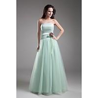 Prom Formal Evening Dress - Floral A-line Strapless Floor-length Tulle with Flower(s) Sash / Ribbon Side Draping