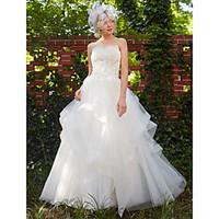 Princess Wedding Dress Sparkle Shine Floor-length Strapless Tulle with Appliques Beading