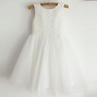 princess knee length flower girl dress lace satin tulle sleeveless sco ...