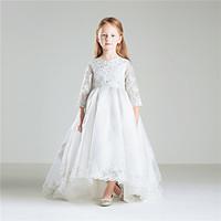 Princess Floor-length Flower Girl Dress - Cotton Organza Jewel with Beading Appliques Bow(s) Embroidery