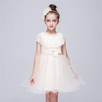 princess knee length flower girl dress tulle netting jewel with bowkno ...