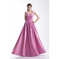 Prom Formal Evening Dress - Sparkle Shine A-line Halter Floor-length Satin with Beading Side Draping