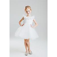 Princess Knee-length Flower Girl Dress - Cotton Spandex Lace Sequined Jewel with Beading Bow(s) Lace Sequins