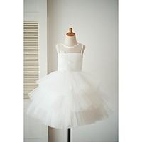 princess knee length flower girl dress satin tulle jewel with applique ...