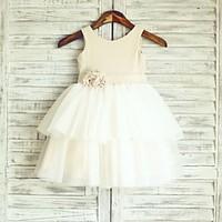 princess knee length flower girl dress linen tulle sleeveless scoop wi ...