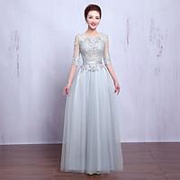 prom formal evening dress see through a line jewel floor length tulle  ...