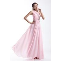 Prom Formal Evening Dress - Sparkle Shine A-line One Shoulder Floor-length Chiffon with Beading Side Draping