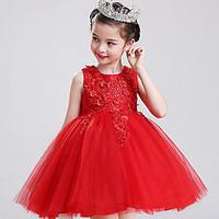 Princess Short / Mini Flower Girl Dress - Lace Tulle Jewel with Bow(s) Lace