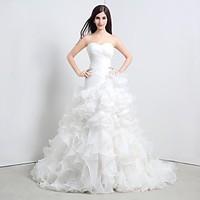 Princess Wedding Dress Vintage Inspired Cathedral Train Sweetheart Organza with Cascading Ruffle