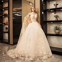 princess wedding dress elegant luxurious floor length high neck tulle  ...