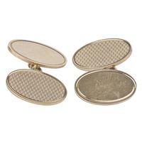 Pre-Owned 9ct Yellow Gold Oval Textured Chain Cufflinks 4119464