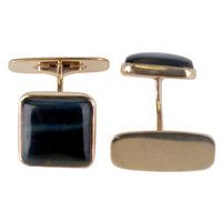Pre-Owned 9ct Yellow Gold Blue Tigers Eye Cufflinks 4119479