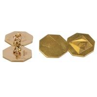 Pre-Owned 9ct Yellow Gold Hexagonal Engraved Cufflinks 4119485