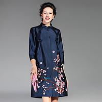 PROVERB Women\'s Casual/Daily Chinoiserie CoatEmbroidered Stand Sleeve Fall / Winter Blue / Red / Green Polyester