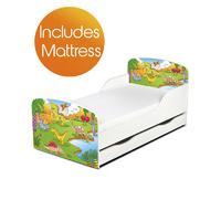 PriceRightHome Dinosaur Toddler Bed with Underbed Storage plus Foam Mattress