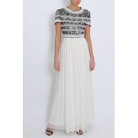 Pre Order - Black And White Pearl Embellished Capped Sleeve Maxi Dress