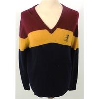 pringle size 40 chest maroon yellow and navy blue woollen jumper