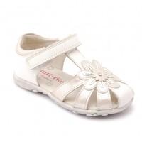 Primrose White/Silver Leather Girls Riptape T-bar Sandals