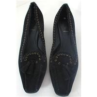 Prada Size 7 Black Suede Block Heeled Court Shoes with Lacing Detail