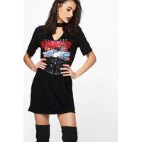 printed band belt detail 2 in 1 t shirt dress black