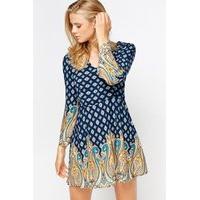 Printed V-Neck Flared Dress