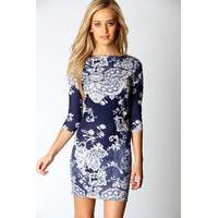 printed sleeve bodycon dress multi