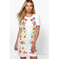 Printed Flower Shift Dress - white