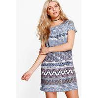 Printed Shift Dress - blue