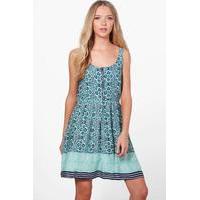 printed zip detail skater dress mint