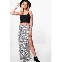 Printed Double Split Front Maxi Skirt - ivory