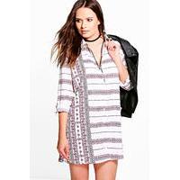 Printed Stripe Shirt Dress - white