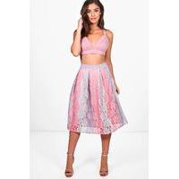 Premium Contrast Lace Skater Skirt - multi