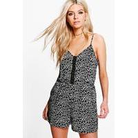 Printed Strappy Playsuit - black