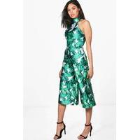 Premium Structured Palm Print Jumpsuit - green